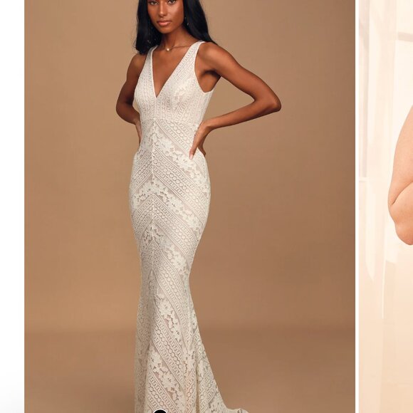 Alianna White Lace Mermaid Maxi Dress Lulus Size XS Romantic Bridal Shower - Picture 1 of 10